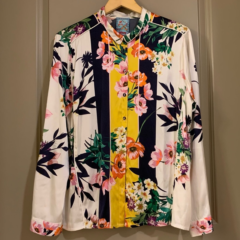 Johnny Was Andrea Silk Button Down Blouse Size L - Picture 4 of 16